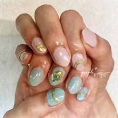 くすみブルー × ピンクのmixジェルネイル｜graph* nail & design｜福井県福井市の隠れ家ネイルサロン